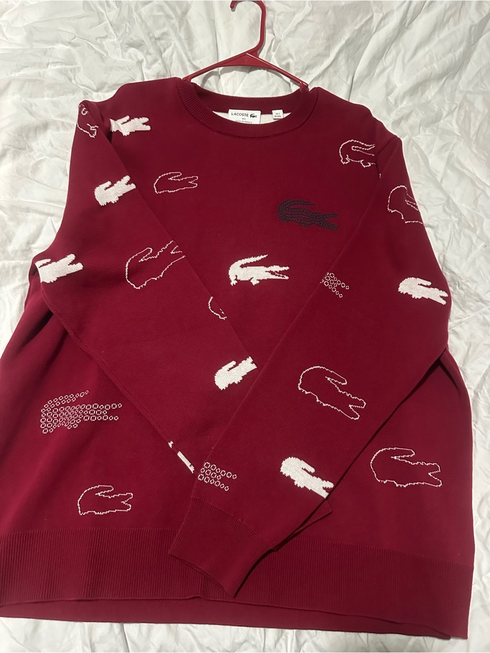 LaCrosse Men’s Burgundy Logo-Pattern Crewneck Sweater